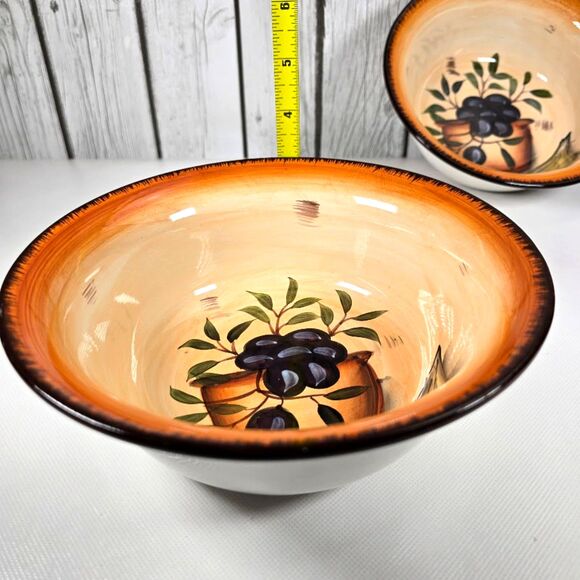 Set of 2 Inspired By Tuscany Bowl Olive and Garlic Motif 8” Mediterranean - Picture 4 of 9